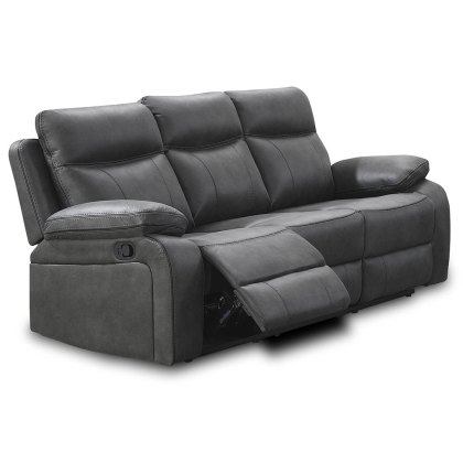 Angelica 3 Seater Manual Reclining Sofa Faux Suede Grey