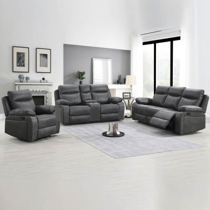 Angelica 2 Seater Manual Reclining Sofa With Central Console & Cupholders Faux Suede Grey