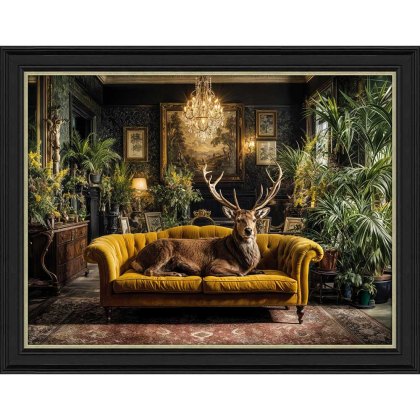 Lounging Stag 90cm x 70cm Picture By Regal Retreats Black Frame Lounging Stag 90cm x 70cm Picture By Regal Retreats Black Frame