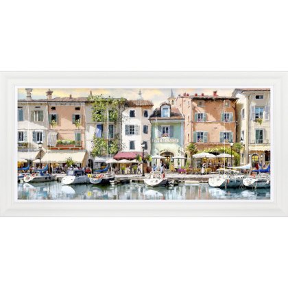 Harbour Café 111cm x 56cm Picture By The Macneil Studio White Frame Harbour Café 111cm x 56cm Picture By The Macneil Studio White Frame