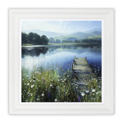The Waters Edge I 61cm x 61cm Picture By Simon Hartley White Frame