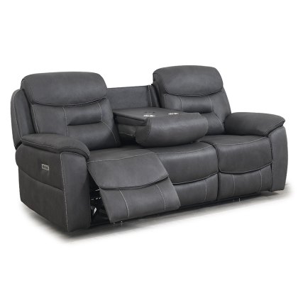 Cordon 3 Seater Electric Sofa With Drop Down Table & USB Charger Faux Leather Dark Grey