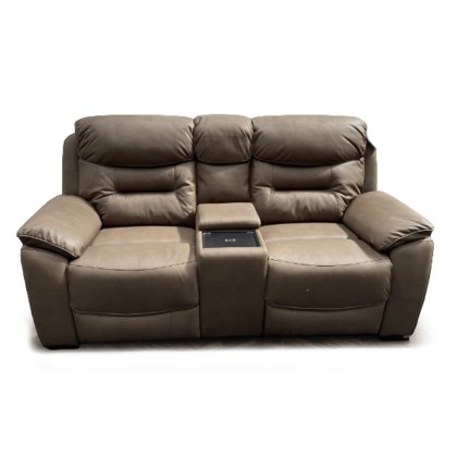 Cordon 2 Seater Electric Reclining Sofa With Console & USB Charger Faux Leather Chestnut