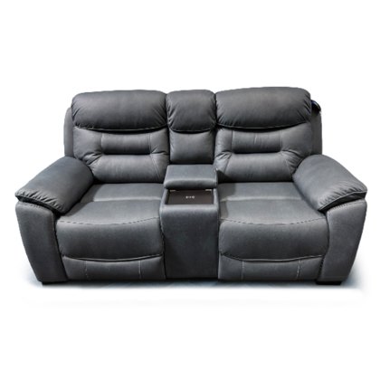 Cordon 2 Seater Electric Reclining Sofa With Console & USB Charger Faux Leather Dark Grey