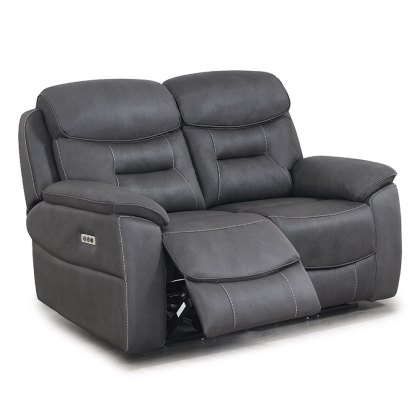 Cordon 2 Seater Sofa Electric Reclining With USB Charger Faux Leather Dark Grey