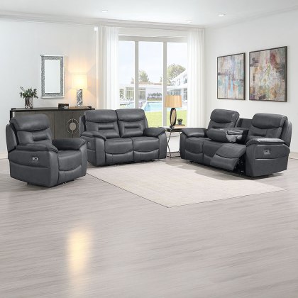 Cordon 2 Seater Sofa Electric Reclining With USB Charger Faux Leather Dark Grey