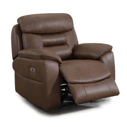Cordon Electric Reclining Armchair With USB Charger Faux Leather Chestnut