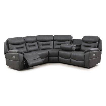 Cordon 4+ Seater Corner Electric Reclining Sofa With Dropdown Tray & USB Charger Faux Leather Dark G