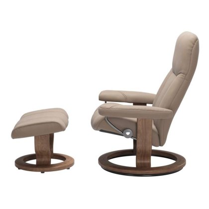 Consul Large Chair With Classic Base Walnut & Footstool Batick Leather Mole