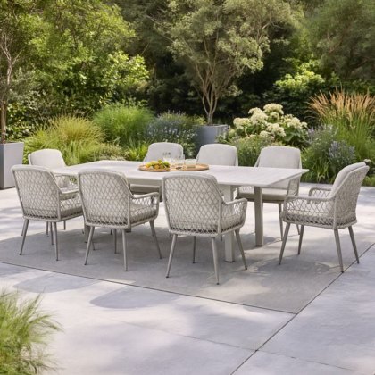 Toulon 8 Person Light Grey Outdoor Rectangular Extending Wood Effect Dining Table & Chair Set Grey