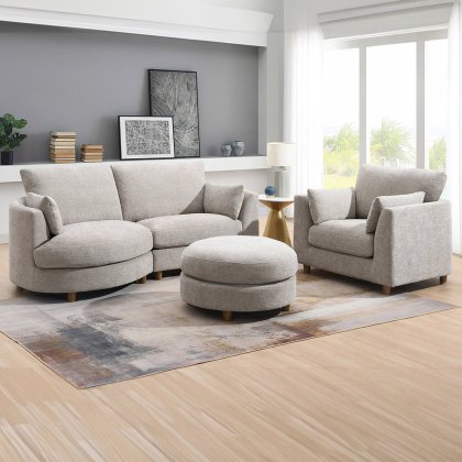 Monika 3 Seater Sofa With Curved Chaise RHF Fabric Liberty Beige