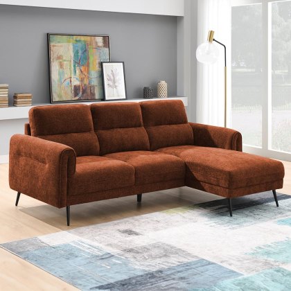 Valentia 3.5 Seater Sofa With Chaise RHF Fabric Terracotta