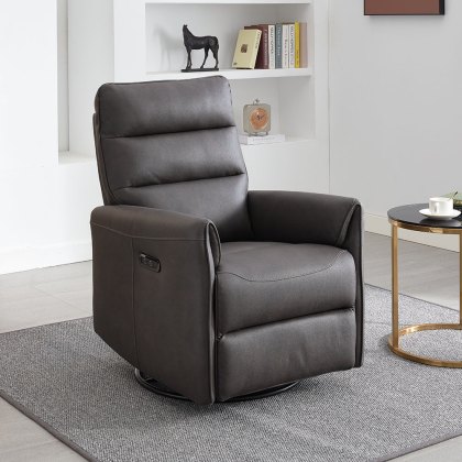 Texan Electric Reclining Swivel Rocker Faux Leather Grey Texan Electric Reclining Swivel Rocker Faux Leather Grey