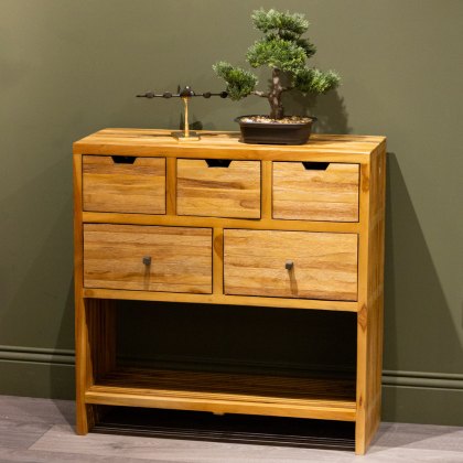 Bay 5 Drawer Console Table Teak