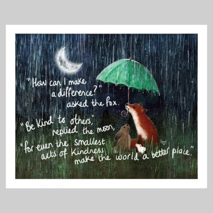 Artko Kindness 32cm x 26cm Picture By Fox Under Moon Series White Frame