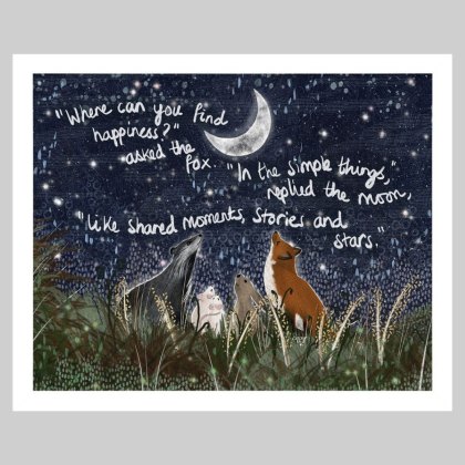 Artko Simple Things 32cm x 26cm Picture By Fox Under Moon Series White Frame