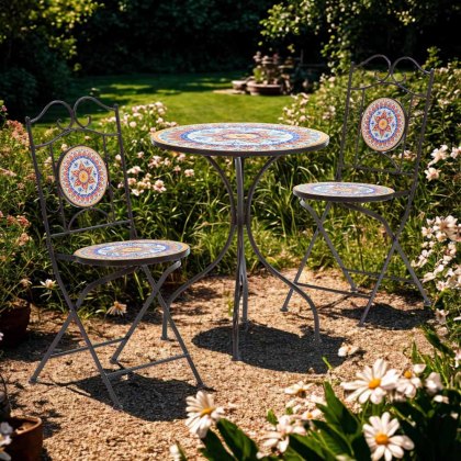 Valencia 2 Person Iron & Mosaic Outdoor Bistro Set