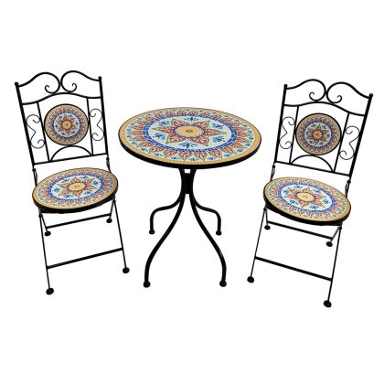 Valencia 2 Person Iron & Mosaic Outdoor Bistro Set