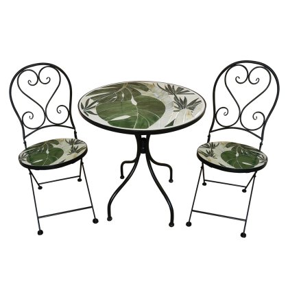 Leaf 2 Person Iron & Mosaic Outdoor Bistro Set