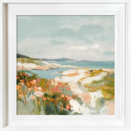 Quiet Bay With Flowers II 63cm x 63cm Picture By Elara Yasha Off White Frame Quiet Bay With Flowers II 63cm x 63cm Picture By Elara Yasha Off White Frame