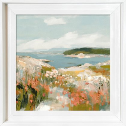 Quiet Bay With Flowers I 63cm x 63cm Picture By Elara Yasha Off White Frame Quiet Bay With Flowers I 63cm x 63cm Picture By Elara Yasha Off White Frame