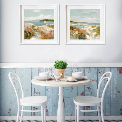 Quiet Bay With Flowers I 63cm x 63cm Picture By Elara Yasha Off White Frame Quiet Bay With Flowers I 63cm x 63cm Picture By Elara Yasha Off White Frame