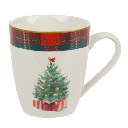 Mug With Christmas Tree & Tartan Edge Mug With Christmas Tree & Tartan Edge