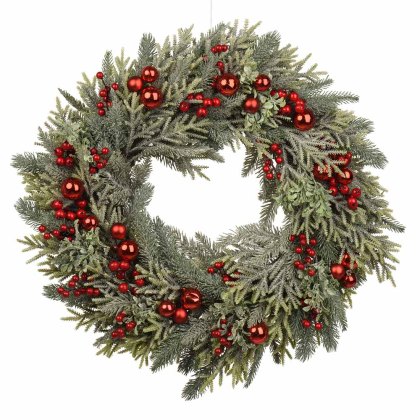 Wreath With Red Baubles 60cm Wreath With Red Baubles 60cm