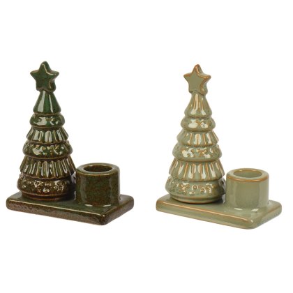 Porcelain Candleholder With Tree Glazed Green Or White 12cm (Choice Of 2) Porcelain Candleholder With Tree Glazed Green Or White 12cm (Choice Of 2)