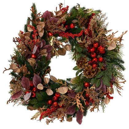Red Berries, Green & Purple Leaves Wreath 60cm Red Berries, Green & Purple Leaves Wreath 60cm