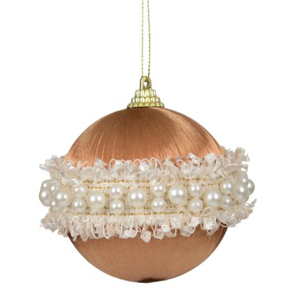 Foam Bauble With Brown Pearls 8cm Foam Bauble With Brown Pearls 8cm