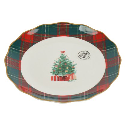 Breakfast/Side Plate With Christmas Tree & Tartan Edge Breakfast/Side Plate With Christmas Tree & Tartan Edge