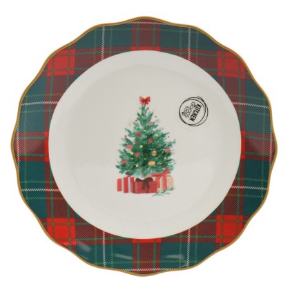 Breakfast/Side Plate With Christmas Tree & Tartan Edge Breakfast/Side Plate With Christmas Tree & Tartan Edge