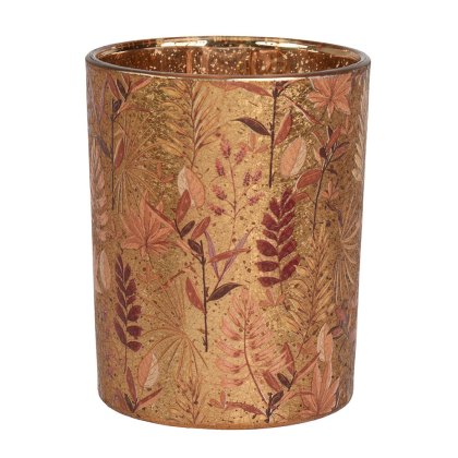 Glass Tealight Holder Brown & Gold 12.5cm Glass Tealight Holder Brown & Gold 12.5cm