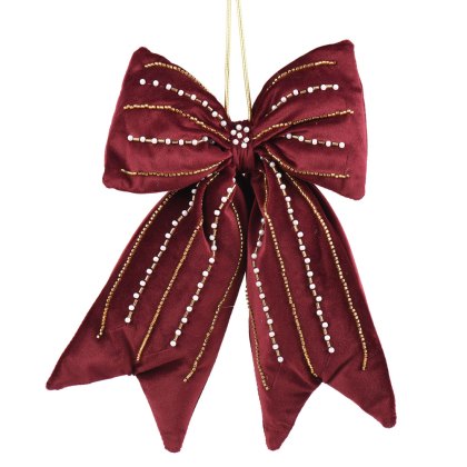 Polyester Bow With Pearls Burgundy 52cm Polyester Bow With Pearls Burgundy 52cm