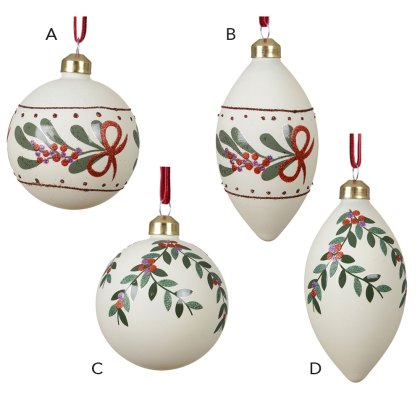 Glass Baubles Matt Finish Wool White 8cm (Choice Of 4) Glass Baubles Matt Finish Wool White 8cm (Choice Of 4)