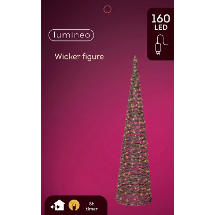 Micro LED Wicker Cone Brown With Classic White Lights 90cm