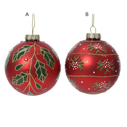 Glass Bauble Red 8cm (Choice Of 2) Glass Bauble Red 8cm (Choice Of 2)
