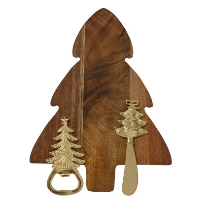 Tree Shaped Cutting Board With Cheese Knife & Bottle Opener Tree Shaped Cutting Board With Cheese Knife & Bottle Opener