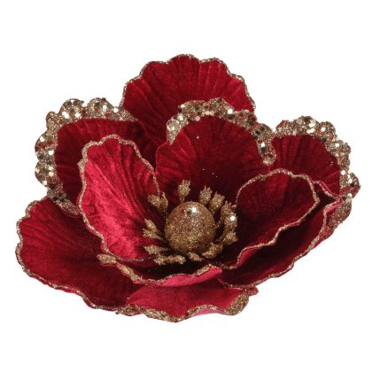 Magnolia Flower On Clip Oxblood 23cm Magnolia Flower On Clip Oxblood 23cm