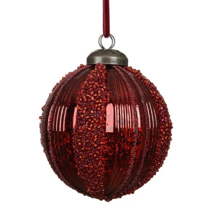 Bauble With Antique Beads Oxblood 8cm Bauble With Antique Beads Oxblood 8cm
