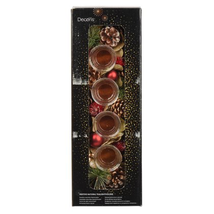 Rectangular Pinecone & Berries Tealight Holder 45cm Rectangular Pinecone & Berries Tealight Holder 45cm