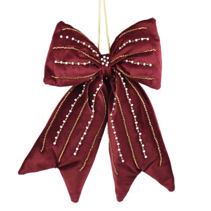 Polyester Bow With Pearls Burgundy 40cm Polyester Bow With Pearls Burgundy 40cm