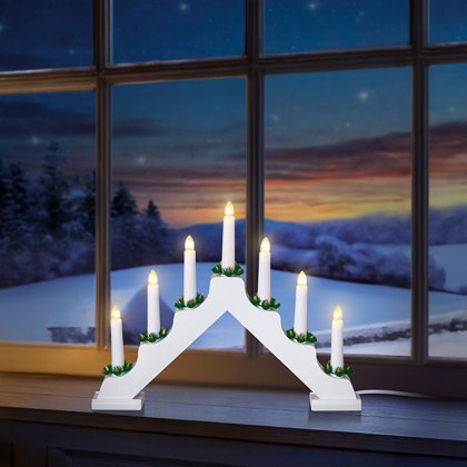 Wooden Candle Bridge White With Bulbs 39cm Wooden Candle Bridge White With Bulbs 39cm