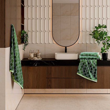 Ribbon Stripe Towels Green (Multiple Sizes)