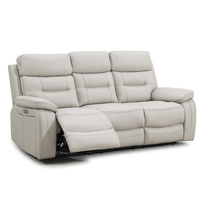 Bassano 3 Seater Electric Reclining Sofa Leather Light Grey Bassano 3 Seater Electric Reclining Sofa Leather Light Grey