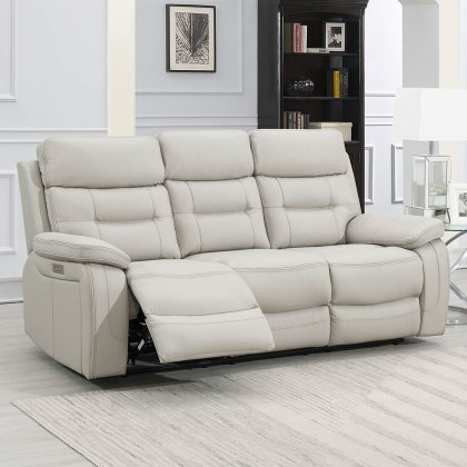 Bassano 3 Seater Electric Reclining Sofa Leather Light Grey Bassano 3 Seater Electric Reclining Sofa Leather Light Grey