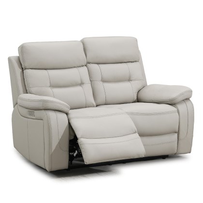Bassano 2 Seater Electric Reclining Sofa Leather Light Grey Bassano 2 Seater Electric Reclining Sofa Leather Light Grey
