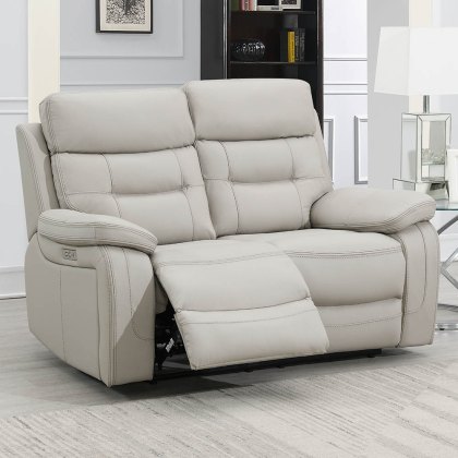 Bassano 2 Seater Electric Reclining Sofa Leather Light Grey Bassano 2 Seater Electric Reclining Sofa Leather Light Grey
