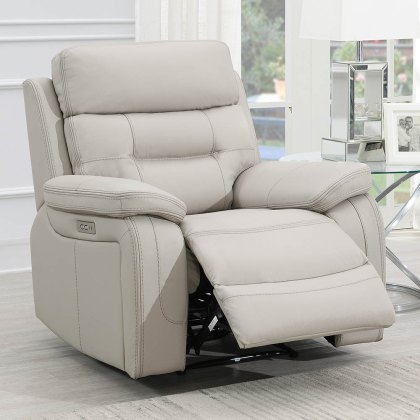Bassano Electric Reclining Armchair Leather Light Grey Bassano Electric Reclining Armchair Leather Light Grey